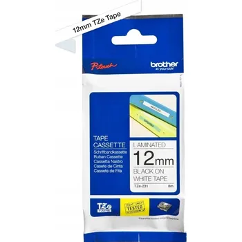Pásek do tiskárny Laminovaná páska BROTHER TZE-231, černý potisk na bílém pozadí, šířka 12 mm