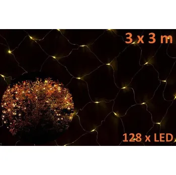 Vánoční dekorace LED vánoční světelná síť venkovní / vnitřní, průhledný kabel, 128 LED, 3x3 m