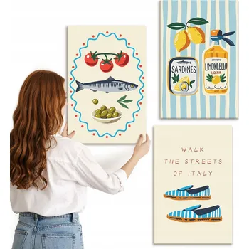 Obraz Sada obrazů na plátně k zavěšení Italské chutě životní styl obrazy 3x 40x60 cm
