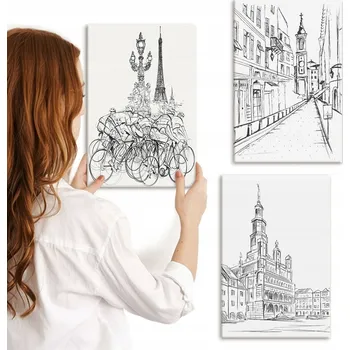 Obraz Sada pláten pro malování - Jednoduché kresby městské krajiny 3x 20x30 cm