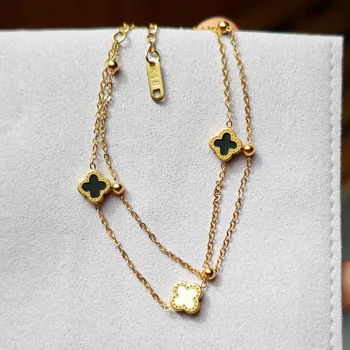 Náramek Náramek chirurgická ocel zlatý dvojitý květ lilie s perletí