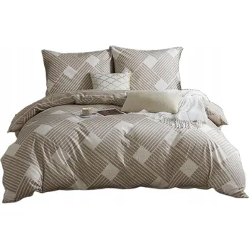 Povlečení POVLEČENÍ 220x200 BÉŽOVÉ GEOMETRICKÉ + 2 POVLEČENÍ NA POLŠTÁŘ 70X80 HNĚDÉ SATÉNOVÉ