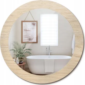 Zrcadlo Stylové kulaté zrcadlo na zeď s potiskem na skle, světlé dřevo, průměr 70 cm