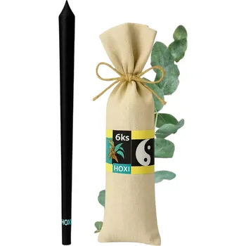 Očistné tělové svíčky s eukalyptem v plátěném sáčku - 6 ks - Černá