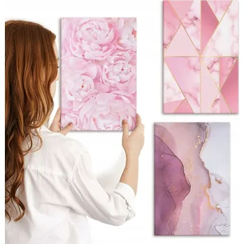 Obraz Galerie obrazů na plátně Kolekce Růžové pivoňky geometrické 3x 20x30 cm