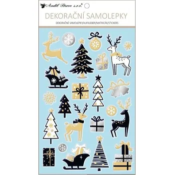 Vánoční dekorace Plastické samolepky - zlaté, stříbrné vánoční - 14 x 25 cm - 10662
