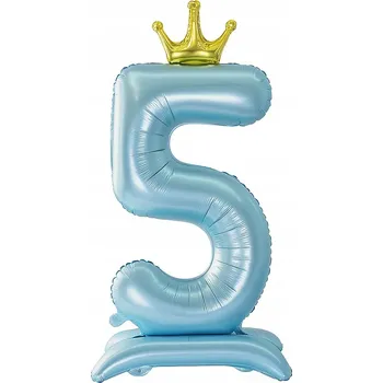 Balónek Fóliový balónek stojící ČÍSLICE 5 s korunou, modrý, 100 cm