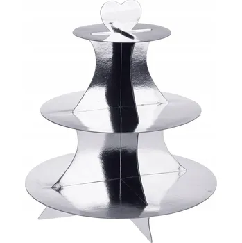 Stelaż Podnos Na Babeczki Dezerty 3-úrovňový Kartonový Kulatý Stříbrný 30 cm