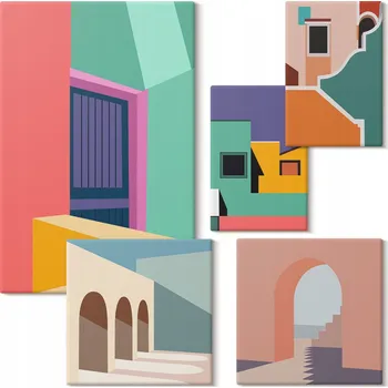 Obraz Vícedílný Obraz Na Plátně Sada Barevné ilustrace města 5 kusů