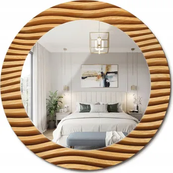 Zrcadlo Stylové kulaté zrcadlo na zeď s potiskem na skle, dřevěný rám Vlna, průměr 60 cm