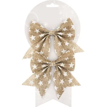 Vánoce Jutová mašle s hvězdičkami - 14 cm - 2 ks - 2754