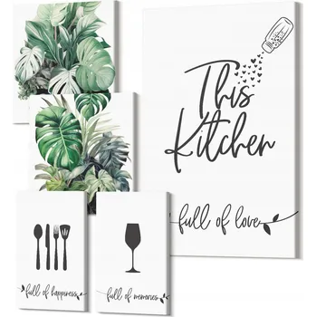 Obraz Sada nástěnných dekorací - Galerie obrazů do kuchyně, rostliny, pozitivní hesla