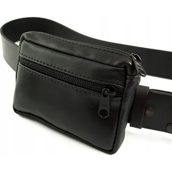 Outdoorové zavazadlo Kožená ledvinka na opasek černá, 2 kapsy na zip