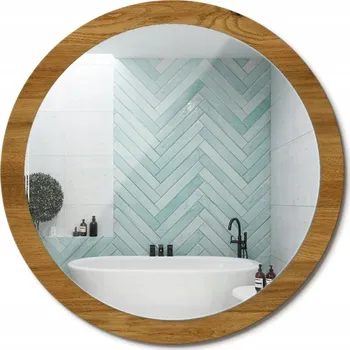 Zrcadlo Zrcadlo s potiskem do koupelny kuchyně předsíně Rustikální dub fi 100 cm