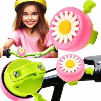 Zvonek na kolo Mechanický zvonek na kolo, kovový, růžový s květinami, 50 mm