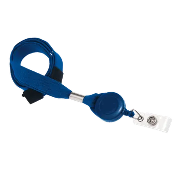 Široká 16mm bezpečnostní šňůrka na krk + yoyo přívěsek na klíče (modrá) - KUK-103BLUE