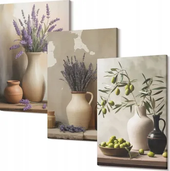 Obraz Vícedílný Obraz Na Plátně Květiny ve vázách olivový dekor 30x20 cm