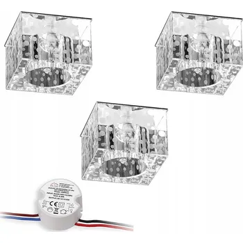 Bodové svítidlo Bodové Světlo Sada 3x LED Očka G4 2,3W Chrom Transparentní Sklo a napájecí zdroj