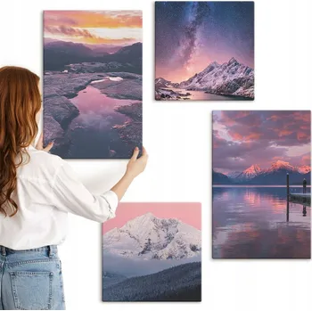 Obraz Sada obrazů na plátně - Hory a voda, krásná krajina, 4 kusy