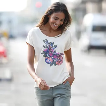 Dámské tričko Blancheporte Tričko s kulatým výstřihem a potiskem režná/khaki 52