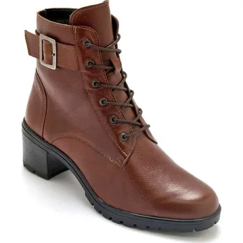 Kožené vysoké polobotky se zipem a tkaničkami Pédiconfort® kaštanová 39