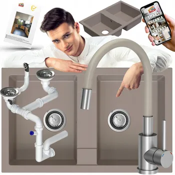 Granitový dřez Dvoukomorový granitový dřez GoodPriceShop KID béžový