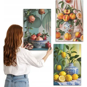Obraz Kolekce obrazů na plátně Ovoce granátové jablko broskve citrony 3x 40x60 cm