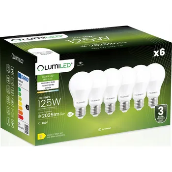 Žárovka 6x LED žárovka E27 A60 15W (odpovídá 120W) 1952lm 4000K Neutrální bílá 260° LUMILED