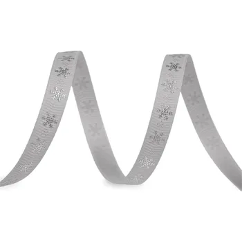 Vánoční rypsová stuha vločky šíře 10 mm, barva 5 šedá světlá stříbrná