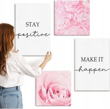 Obraz Sada nástěnných dekorací Galerie Minimalistické růžové květiny 4 kusy