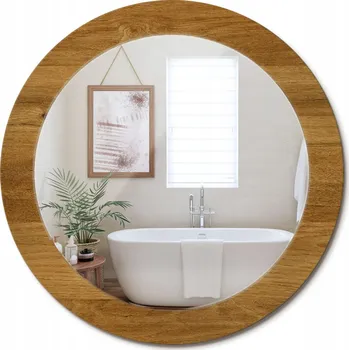 Zrcadlo Kulaté nástěnné dekorativní zrcadlo ve skleněném rámu Rustikální dub průměr 70 cm