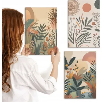 Obraz Sada obrazů na plátně s rostlinnými motivy v tlumených barvách 3x 20x30 cm