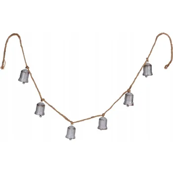 Vánoční dekorace Girlanda se ŠESTI kovovými ZVONKY na JUTOVÉ šňůře - 150 cm