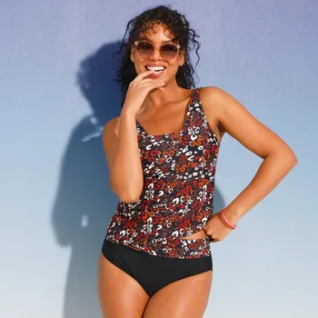 Dámské plavky Tankiny top pro ženy po operaci prsu, s potiskem Tarafa černá/paprika 46