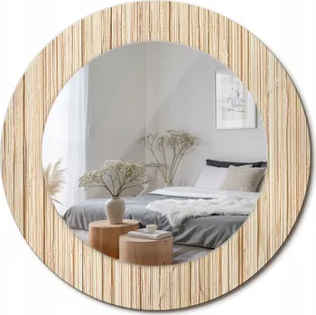 Zrcadlo Zrcadlo s potiskem do koupelny, kuchyně, předsíně, motiv bambus a sláma, průměr 50 cm