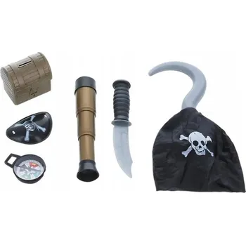 Příslušenství Pirát: Hák, nůž, dalekohled, páska přes oko, kompas