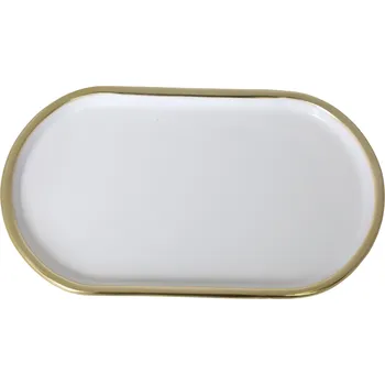 OVÁLNÝ KOVOVÝ PODNOS S BÍLÝM SMALTEM MALÝ