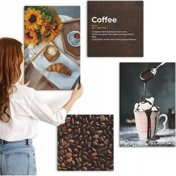 Obraz Sada obrazů na plátně k zavěšení Italská snídaně káva zrnka 4 kusy