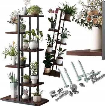 Stojan na květiny DRŽÁK NA KVĚTINÁČ STOJAN NA ROSTLINY KVĚTINY KOVOVÝ REGÁL 6 POLIC 113x60x20 cm LOFT