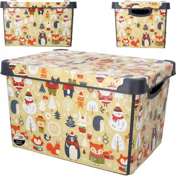 Úložný box Úložná krabička s víkem a rukojeťmi 22l vánoční