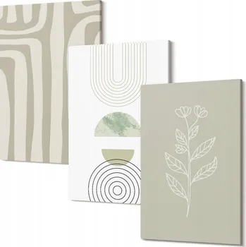 Obraz Triptych na plátně do obývacího pokoje, geometrické a rostlinné vzory, 30x20 cm