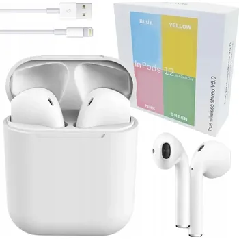 Sluchátka Bezdrátová sluchátka i12 Bluetooth 5.0 bílá s mikrofonem