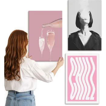 Obraz Sada obrazů na plátně Závěsný stylový portrét šampaňské relax 3x 40x60 cm