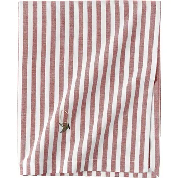 ubrus Bavlněný ubrus na stůl MELONY bílo-červený s proužky a výšivkou, 140 x 320 cm