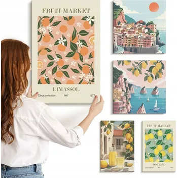 Obraz Dekorativní Sada Obrazů na Plátně Set Ovocné Přímořské Trhy 5 kusů