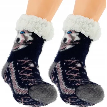 Dámské ponožky TEPLÉ DÁMSKÉ ZIMNÍ PONOŽKY PSI GORALSKÉ PAPUČE 36-41 ČERNÉ