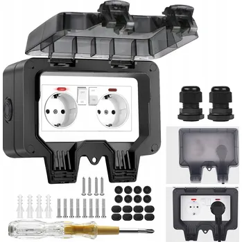 Elektrická zásuvka DVOJITÁ VENKOVNÍ ZÁSUVKA ELEKTRICKÁ ZAHRADNÍ VODOTĚSNÁ 230V IP66