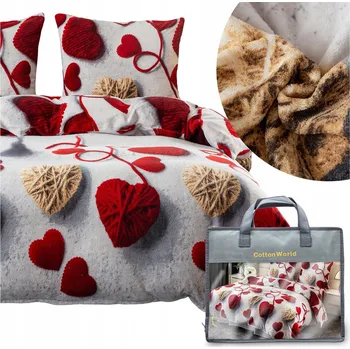 Povlečení Povlečení 160x200 3 dílné z mikrovlákna PLUSZOWE zimní medvídek sada MARTINO srdíčka