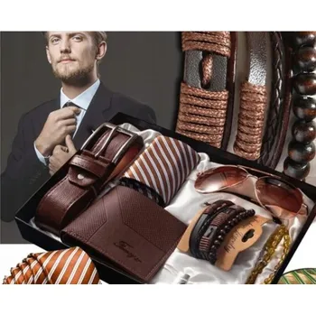 Peněženka DÁRKOVÁ SADA PÁNSKÁ PENĚŽENKA PÁSEK HNĚDÝ SLUNEČNÍ BRÝLE NÁRAMKY KRAVATA