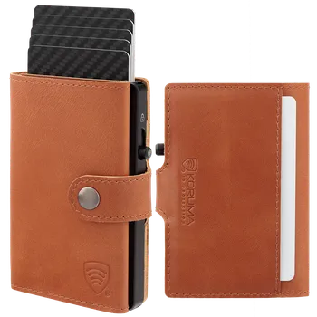 Peněženka KORUMA Pánská kožená peněženka s vnější kapsou na karty a hliníkovým pouzdrem Hnědá